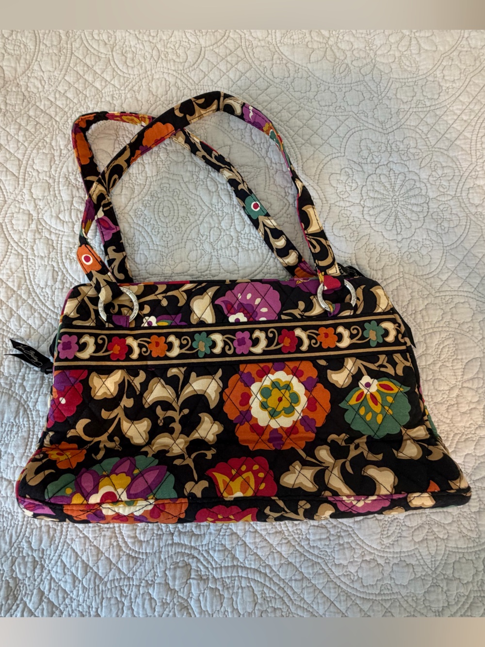 Vera Bradley Black Quilted Floral & Geometric Multicolor Tote NWT
